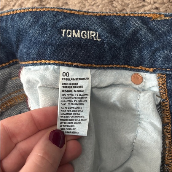 American Eagle Outfitters Dark Blue Distressed Button-Fly Jeans - Picture 3 of 5